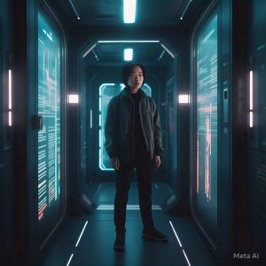 a_person_standing_in_front_of_two